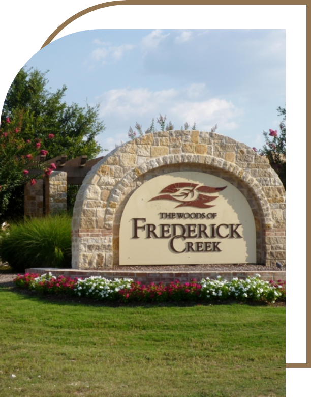 The Woods of Frederick Creek community sign located in Boerne, TX