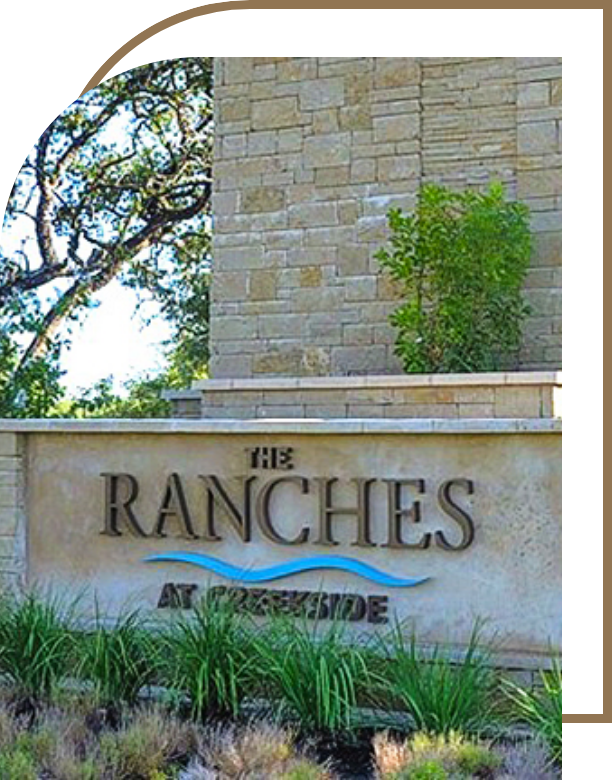 Ranches at Creekside community sign located in Boerne, TX